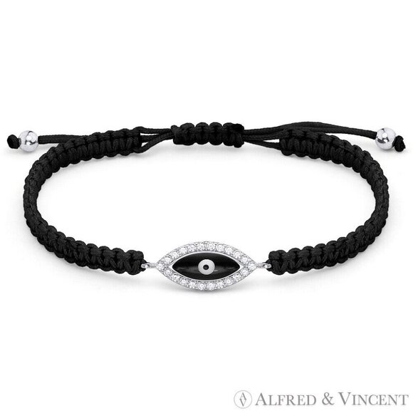 Evil Eye Charm w/ Cubic Zirconia Crystals & Macrame Knot Bracelet - Picture 1 of 1